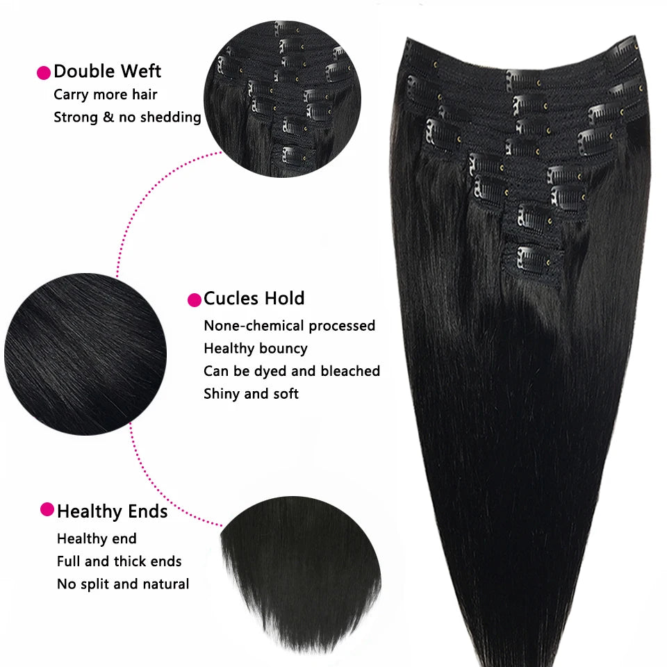 Clip In Hair Extensions Human Hair Brazilian Straight Clip