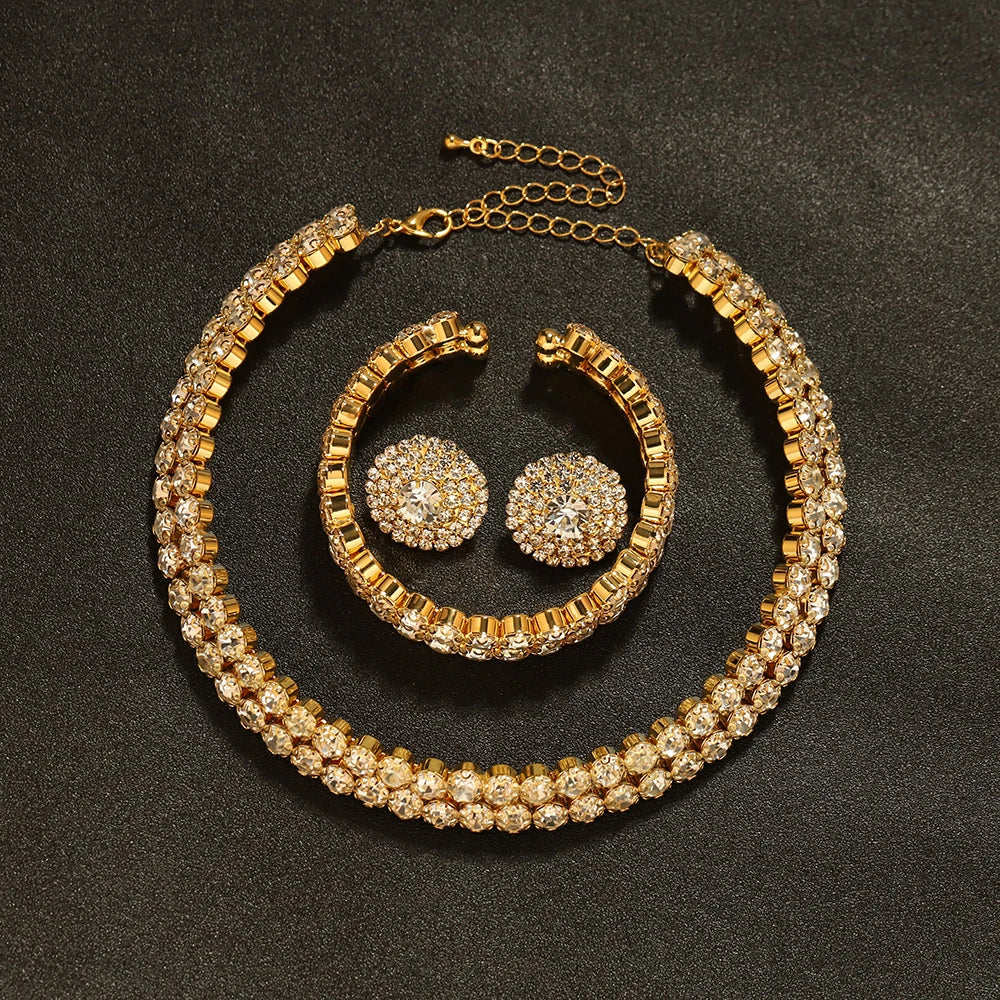 TREAZY Gold Color Crystal Rhinestone African Bridal Jewelry Sets