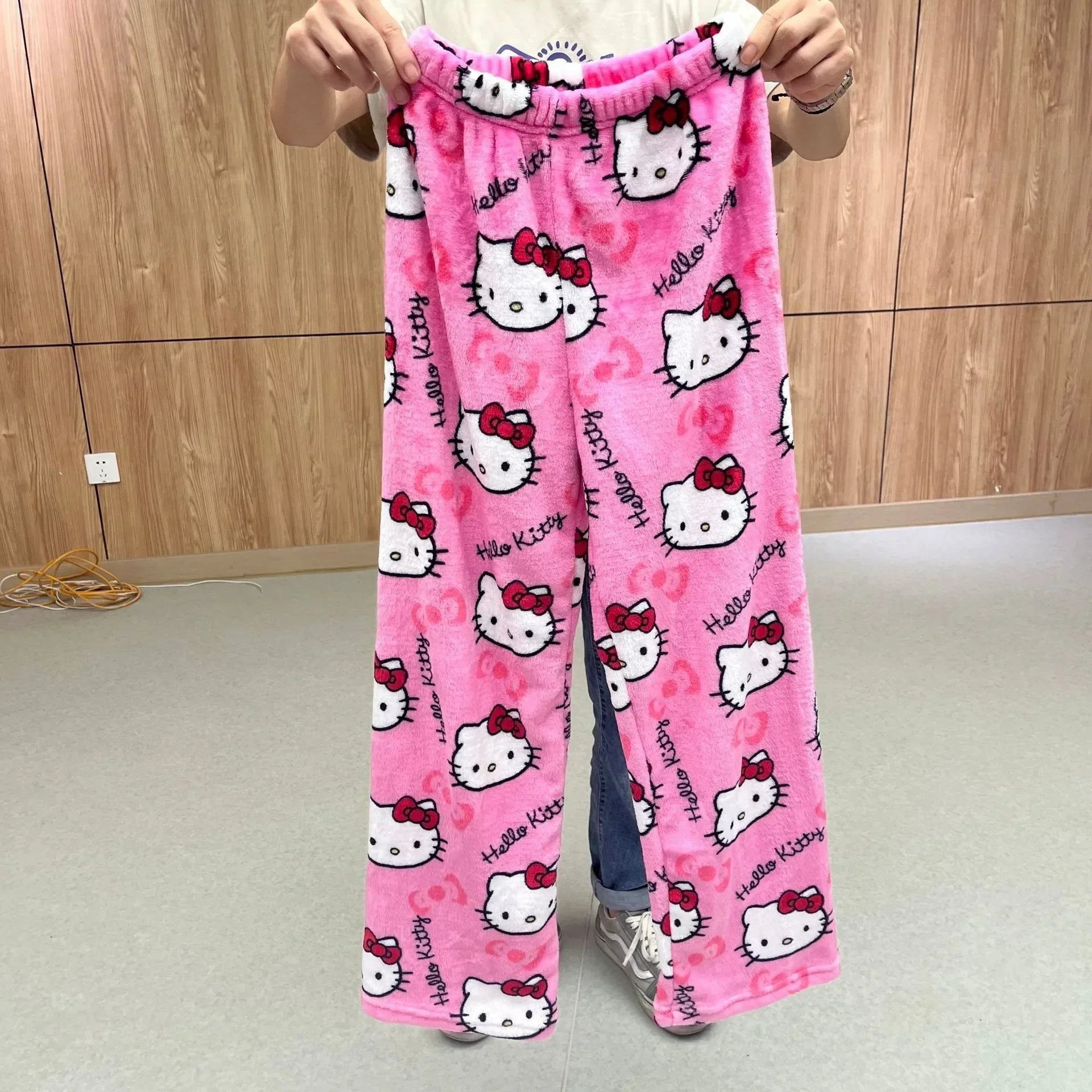 Hello Kitty Pajamas Halloween Flannel Fashion Trouserswomen Kawaii Woolen Anime Cartoon Casual Home Pants Autumn