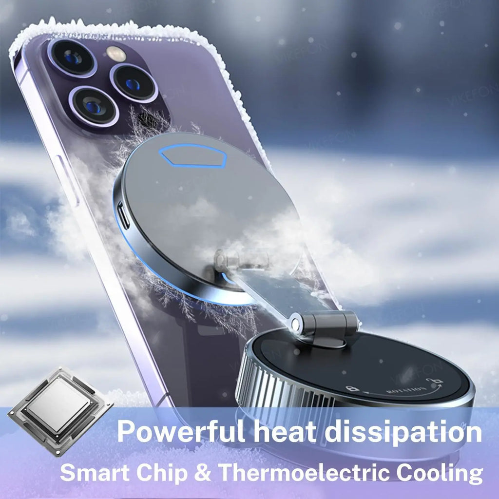 Cooling Wireless Charger Car Phone Holder with Breathing RGB Light Magnetic Suction Cellphone Bracket for iPhone 12-17 Pro Max