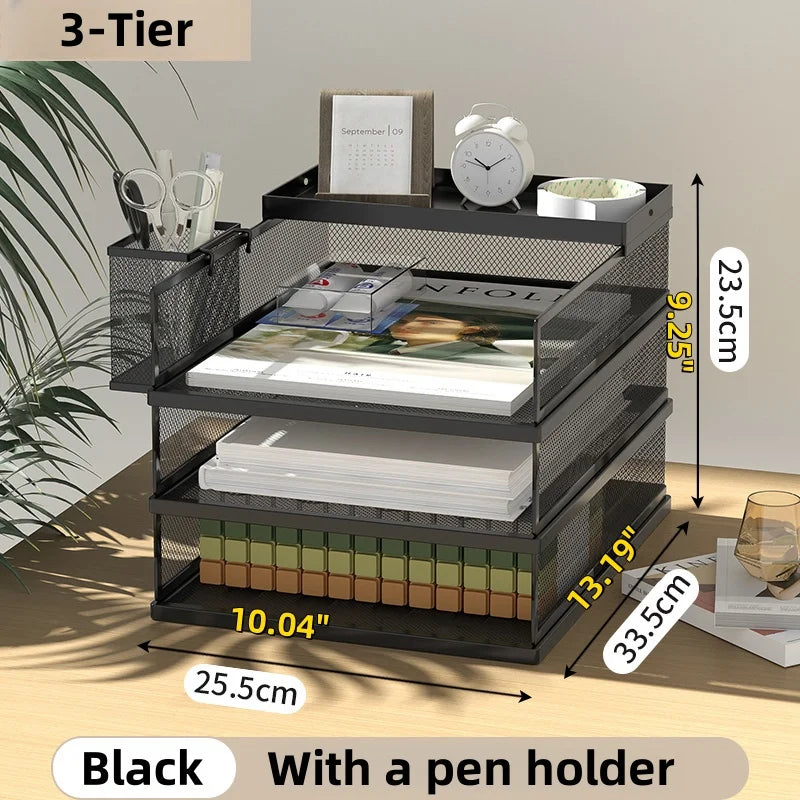 Metal Mesh Desk Organizer Box Office A4 Paper Organizer Document File Letter Book Pen Brochure Filling Tray Rack Shelf Carrier