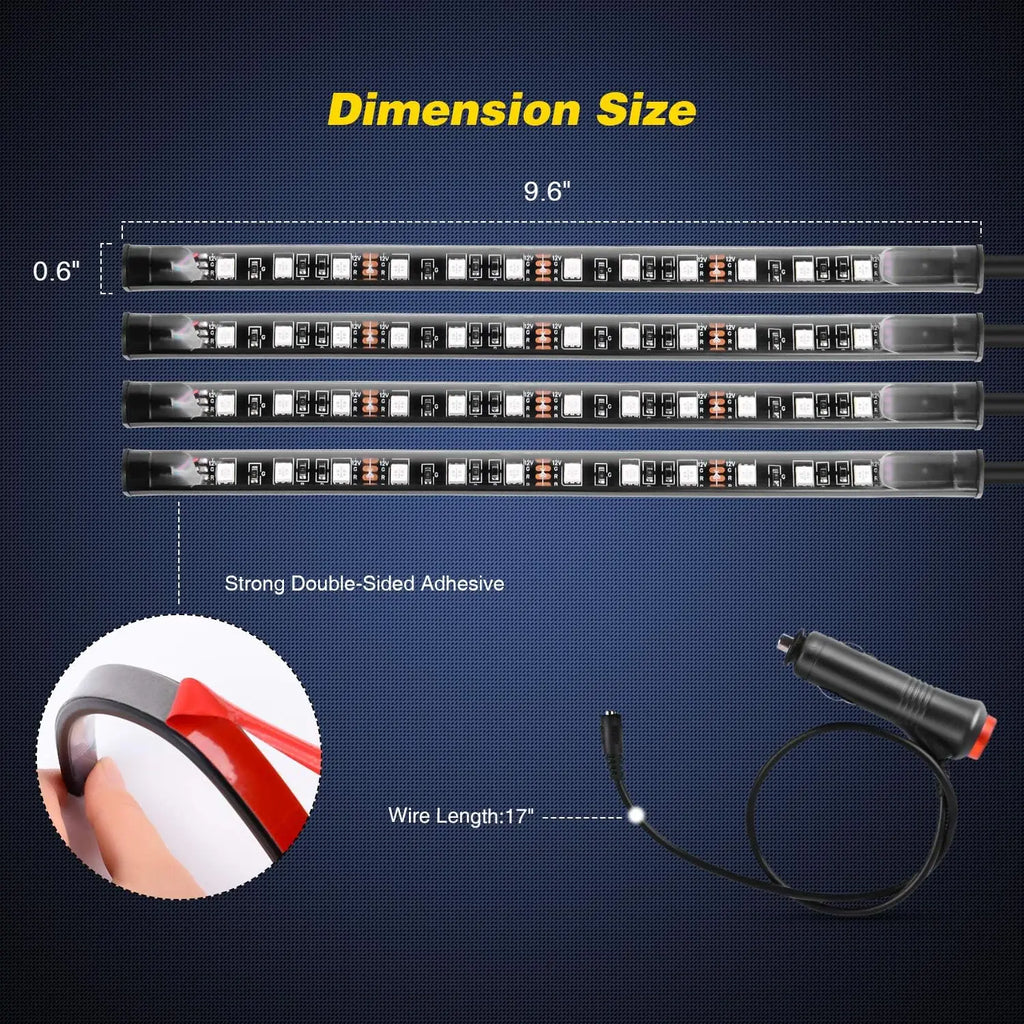 4-Pc Multicolor Music-Sync Car LED Interior Kit