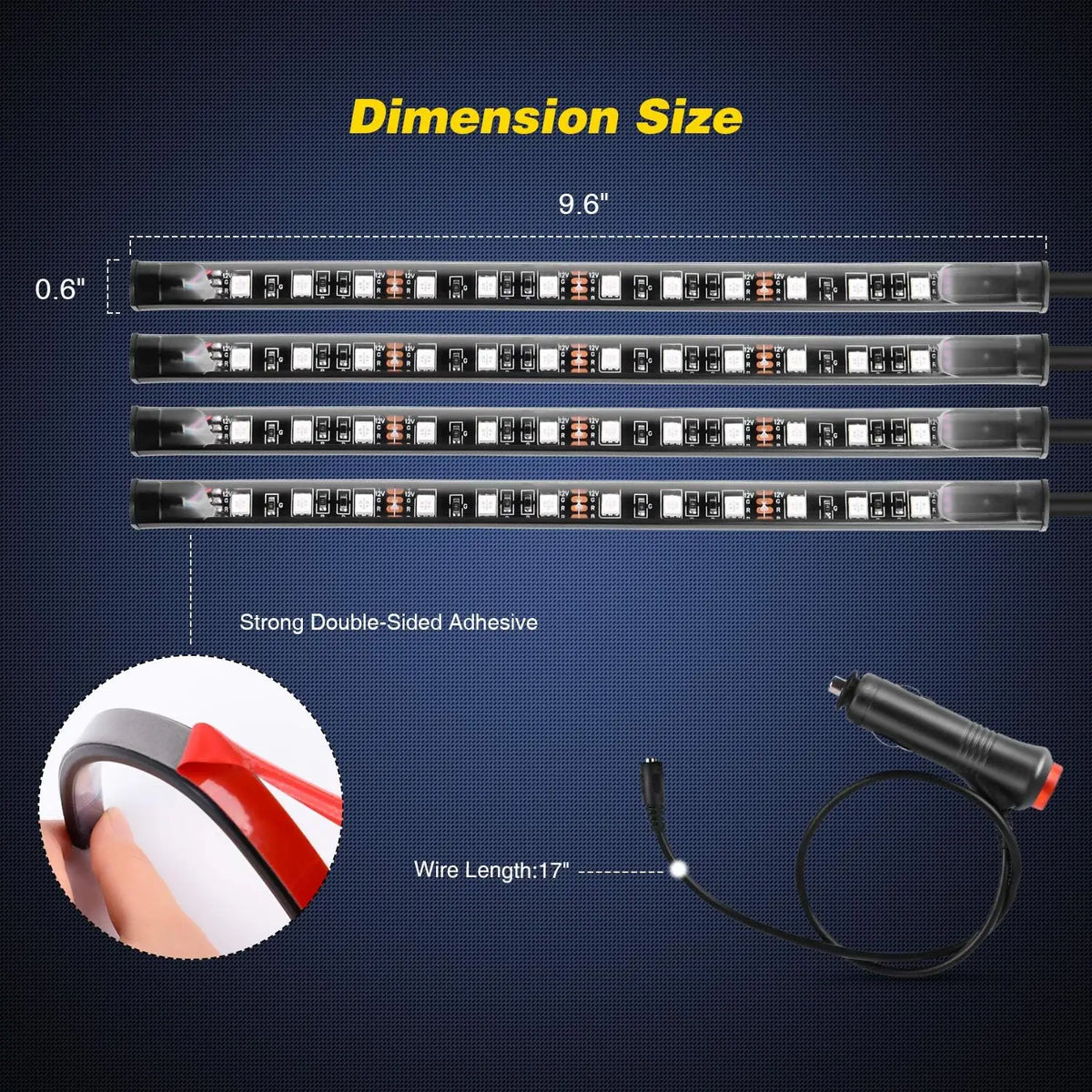 4-Pc Multicolor Music-Sync Car LED Interior Kit