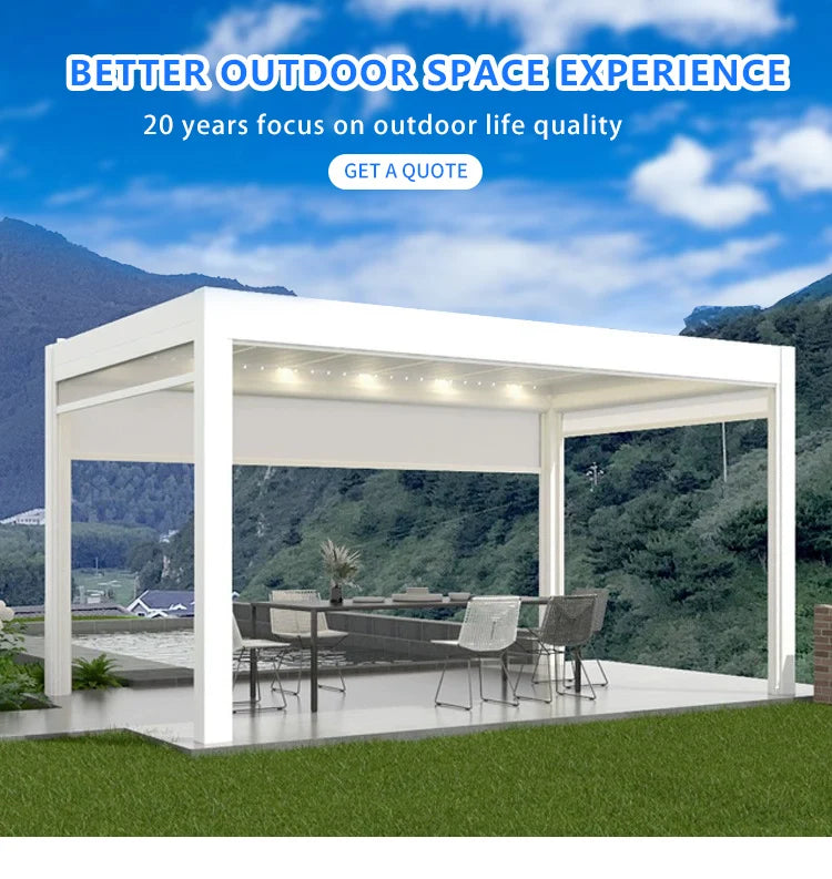 Outdoor Aluminum Pergola Gazebo – Adjustable Roof Pavilion for Garden or Terrace