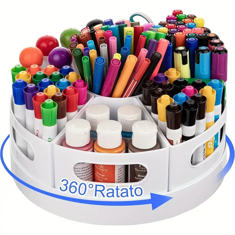 360° Rotating Desk Organizer With 7 Removable Bins – Multi- Pen Holder Stationery Organizers Accessories Office School Supplies