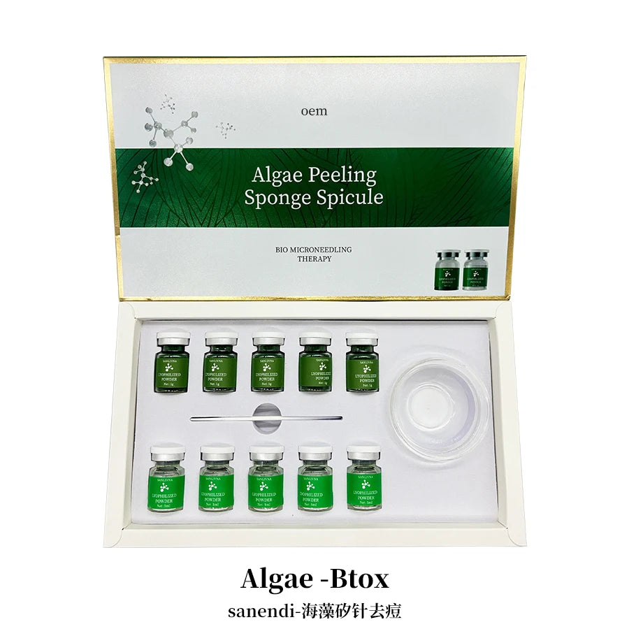 10 Vials Algae Peeling Powder DIY Facial Mask Sponge Spicules Natural Seaweed Skin Care Repair Acne Clean Pores 5 Pairs