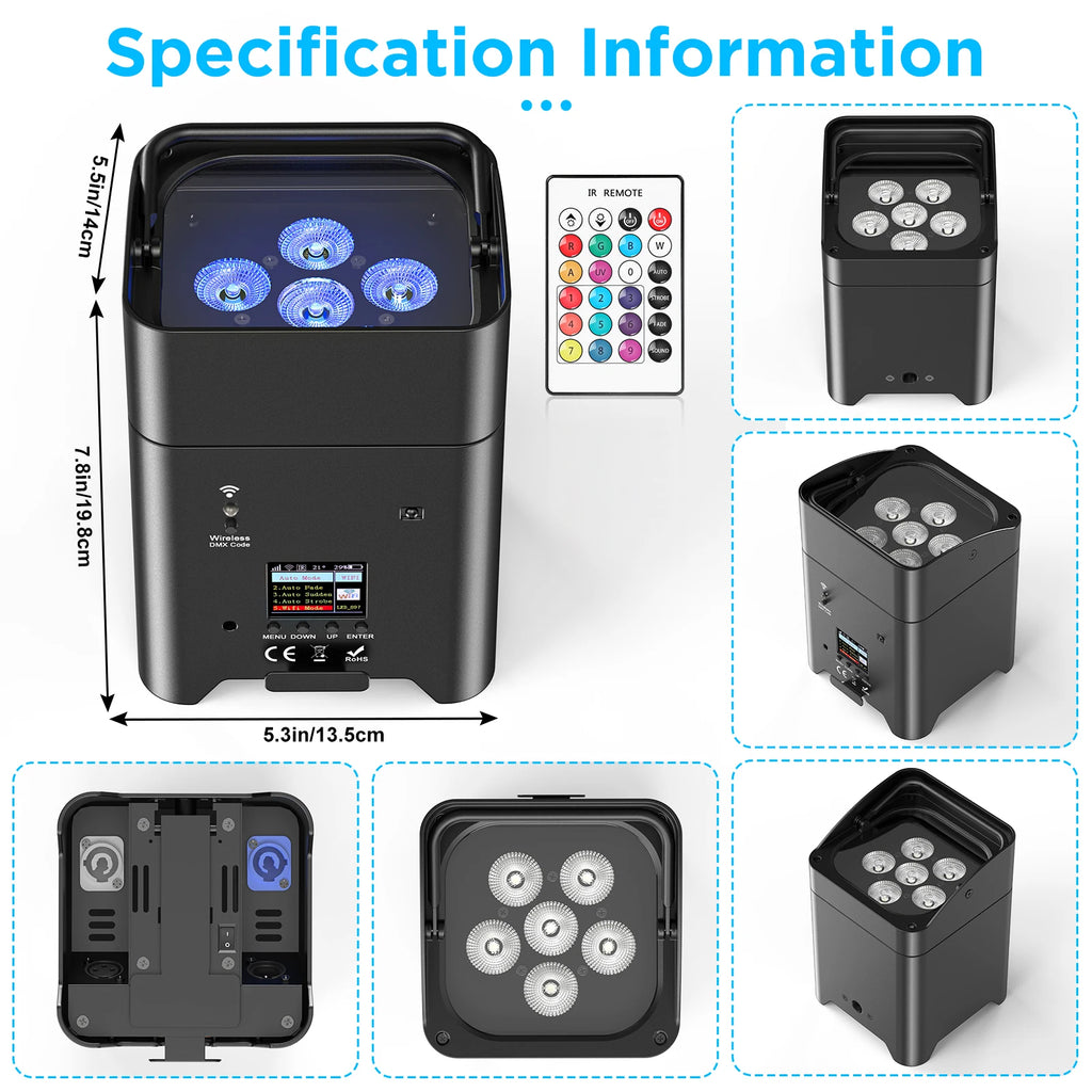 U'king 4PCS 6x18W 6IN1 Rgbaw+uv Par Light with Bag
