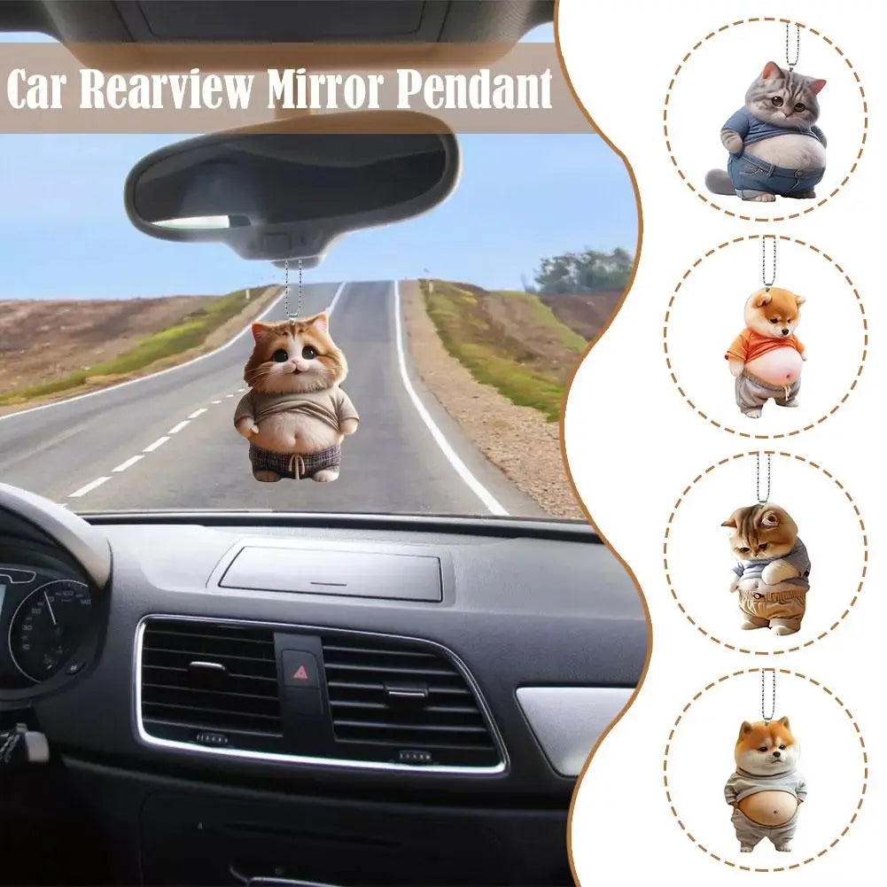Fat Puppy Keychain 2d Flat Acrylic Cartoon Dog Ornament Car Mirror Backpacks Hanging Pendant For Home Decor G3z1