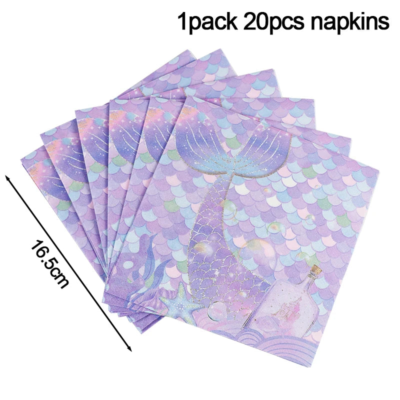 Mermaid Birthday Party Decoration Disposable Tableware Set Little Mermaid Tail Plates Girl Mermaid Party Supplies Wedding Decor