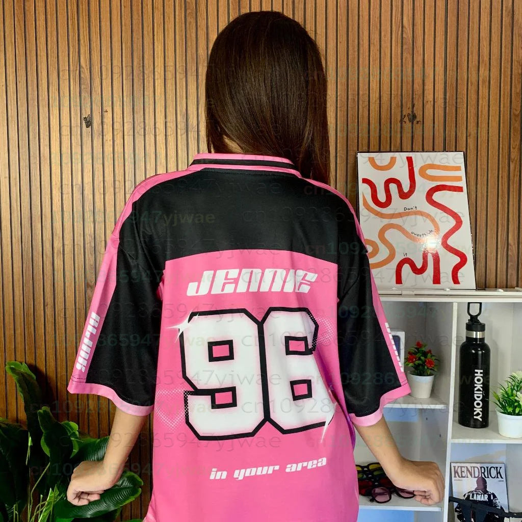 2026 New Y2K Korean Girl Group Concert T-Shirt RosÉ Letter Print Oversized Short Sleeved Fashion Casual Women's Sport Jersey Kid