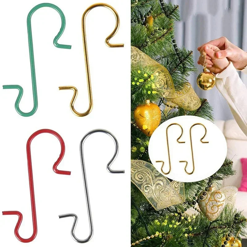 100Pcs Christmas Ornament Metal S-Shaped Hooks Holders Tree Ball Pendant Hanging Decoration for Home Navidad New Year