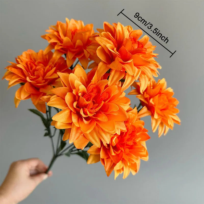 Artificial Dahlia Flowers Bouquet of 7-Heads Fake Flowers for Wedding Desk Room Party Bouquet Table Centerpiece Home Decorations