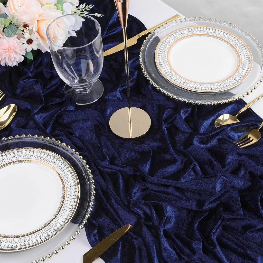 1pc Navy Blue Velvet Table Runner: 29x120 Inches Table Runners - 10ft Long Stretch Velvet Fabric for Reception Table Decorations