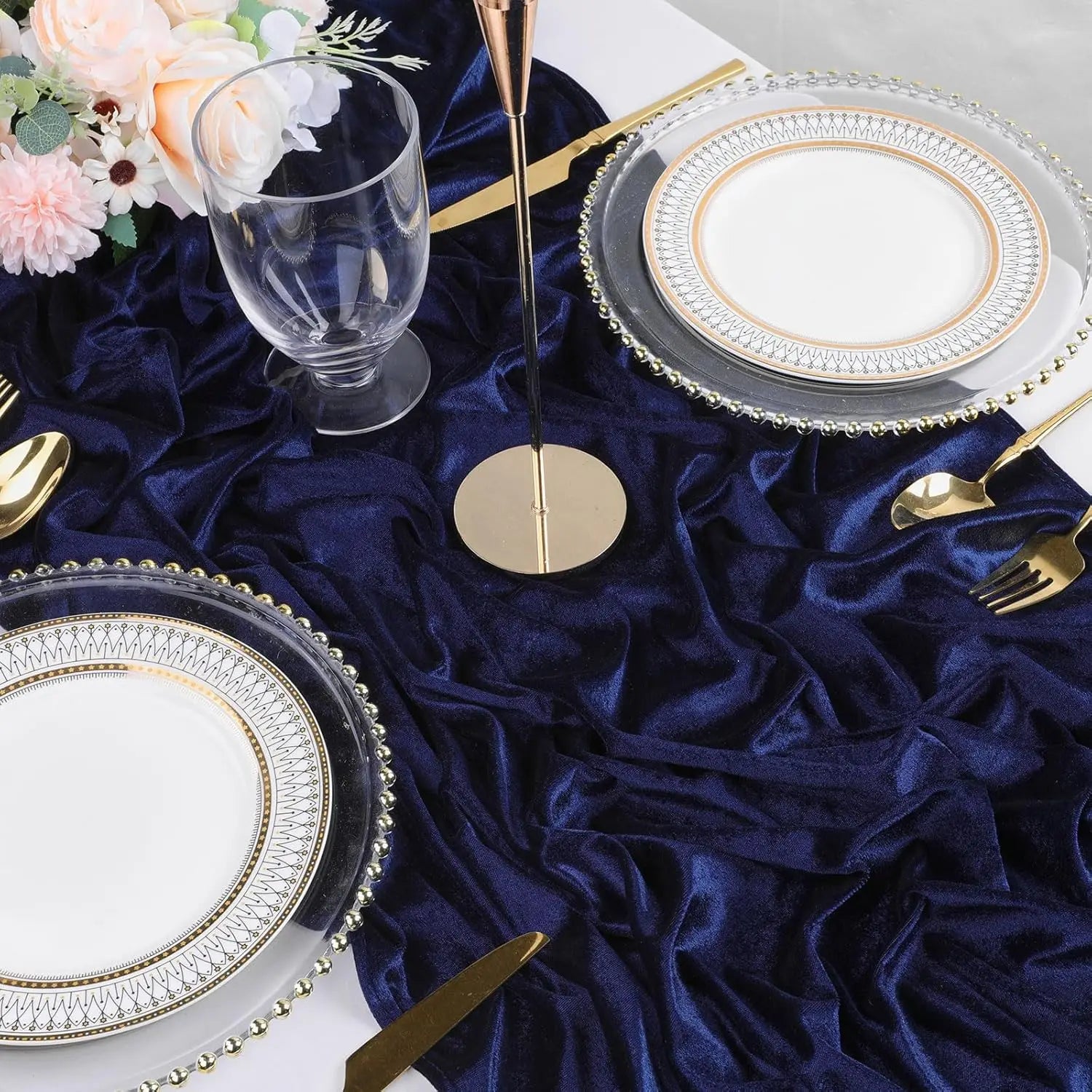 1pc Navy Blue Velvet Table Runner: 29x120 Inches Table Runners - 10ft Long Stretch Velvet Fabric for Reception Table Decorations
