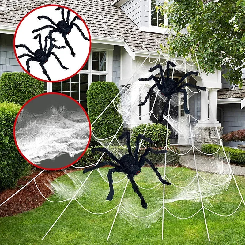 Halloween Black Scary Giant Spider Huge Spider Web Halloween