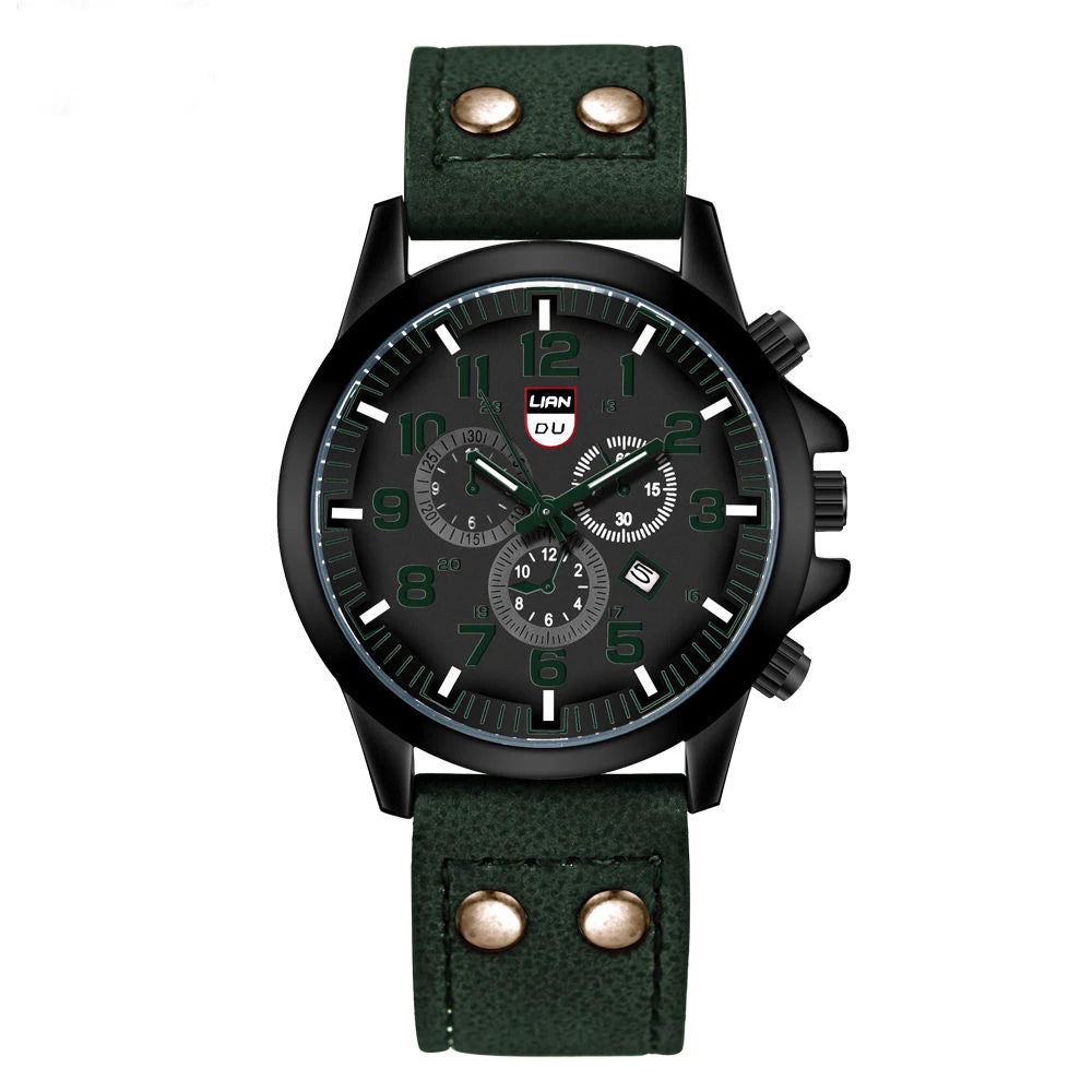 Fashion Men's Watches Casual Leather Band Quartz Watch Male