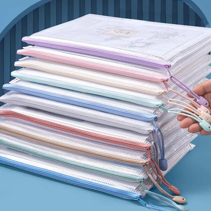 A4 A5 Clear Zipper Mesh Bags Waterproof Document Organizer Pencil Case Travel Office School Supplies Storage Pouch Color Random
