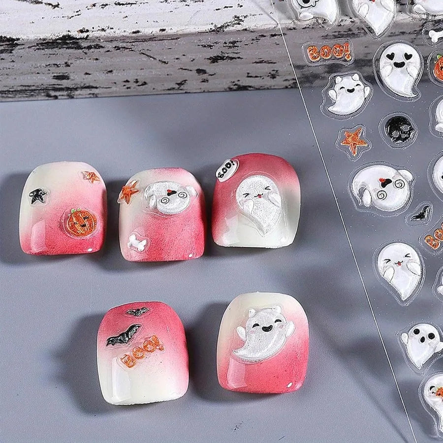 Halloween Spooky Nail Stickers Embossed Ghost Selfadhesive 5d Nail