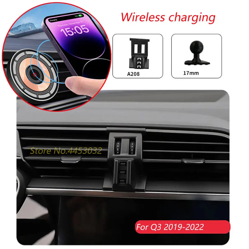 For Audi Q3 F3 2019-2023 15W Car Wireless Charger Phone Holder Rotatable Magnetic Bracket Fast Charging Accessories