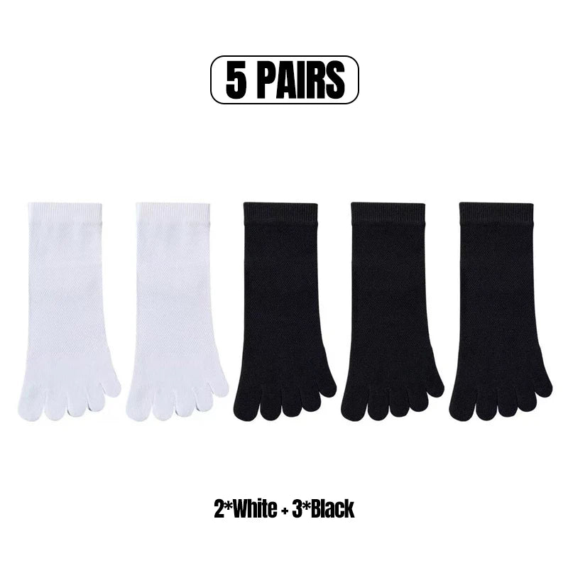 3/5 Pairs Men's Toe Socks Mid-Calf 100% Cotton Mesh Breathable Anti-bacterial Anti-odor Split Toe Socks for Daily & Sports