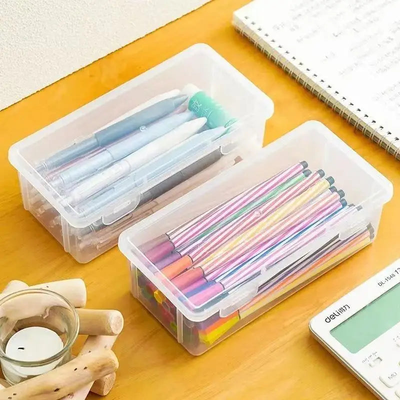 Black Desk Organizer Transparent Plastic Storage Box With Lid For Pens Pencils Markers School Supplies & Office Organization