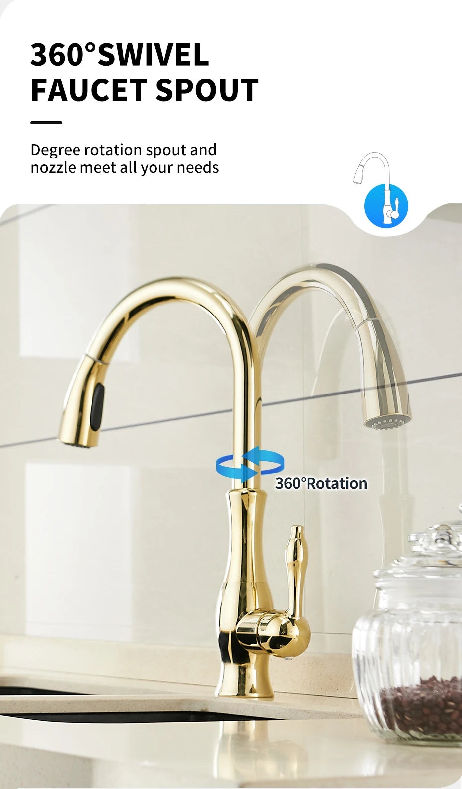 Kitchen Faucets Silver Single Handle Pull Out Kitchen Tap Single Hole Handle Swivel 360 Degree Water Mixer Tap Mixer Tap 866011