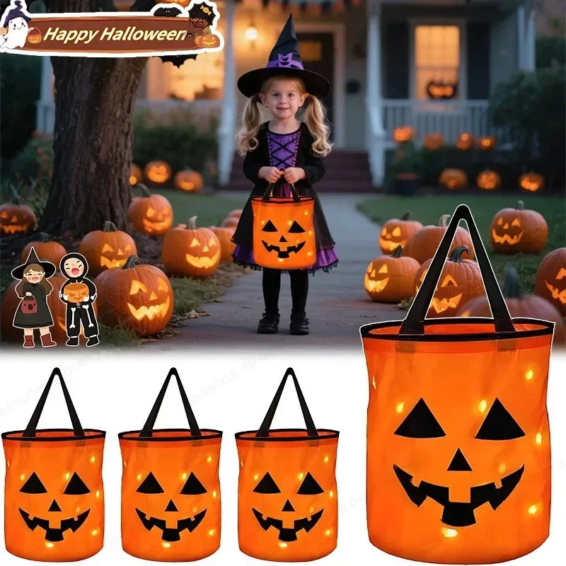 LED Glowing Pumpkin Candy Bag Reusable Halloween Christmas Treat