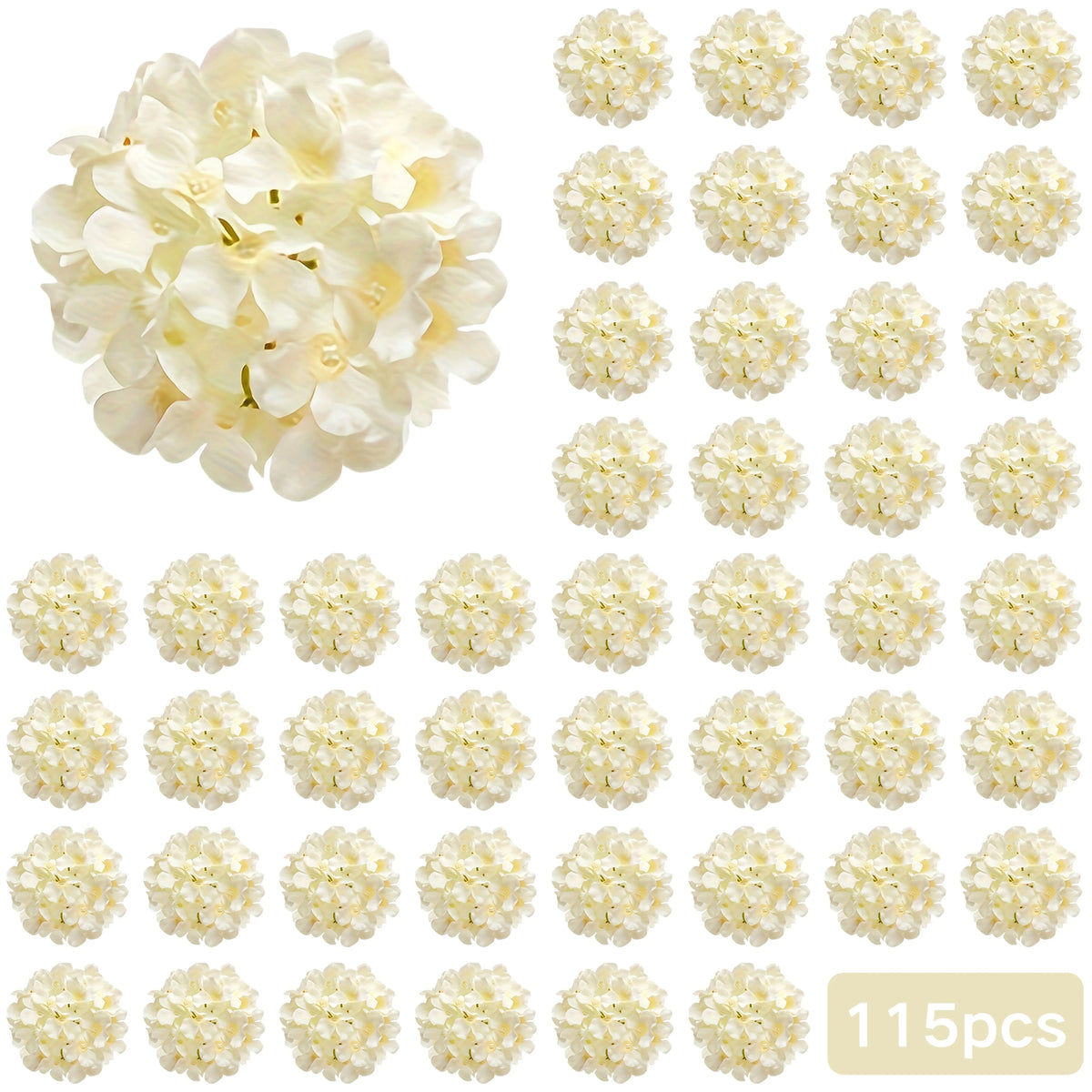 Champagne Artificial Hydrangea Flowers with Stems - Realistic Touch