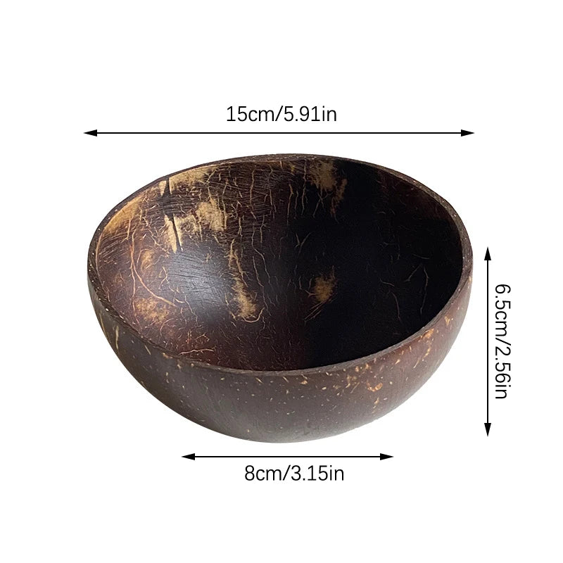 Kitchen Natural Coconut Bowl Set Wooden Salad Ramen Wood Spoon Coco Smoothie Tableware