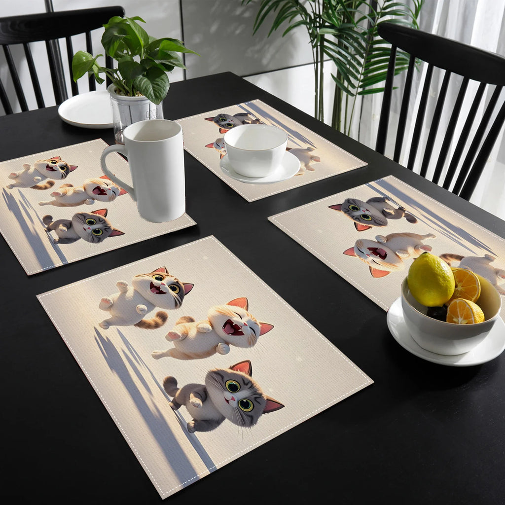 Cat Print Linen Placemats, Table Mat Set