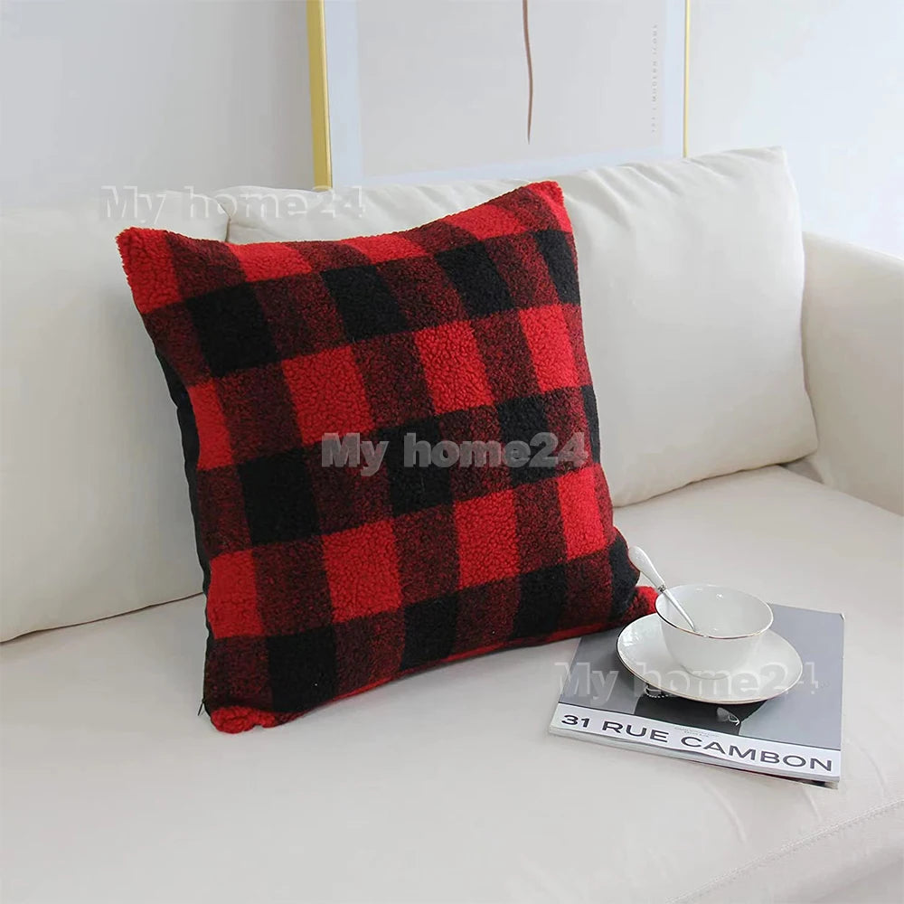 1Pc 45*45cm 50*50cm Checkerboard Plaid Plush Cushion Cover Knitted Car Sofa Throw Pillow Cover Short Fleece Pillowcase Cushion