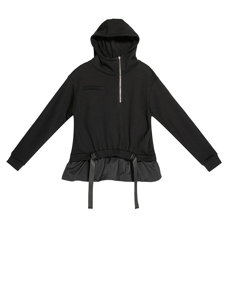 [EAM] Loose Fit Ruffles Spliced Sweatshirt New Hoooded Long Sleeve Women Big Size Fashion Tide Spring Autumn 2026 1DD2569