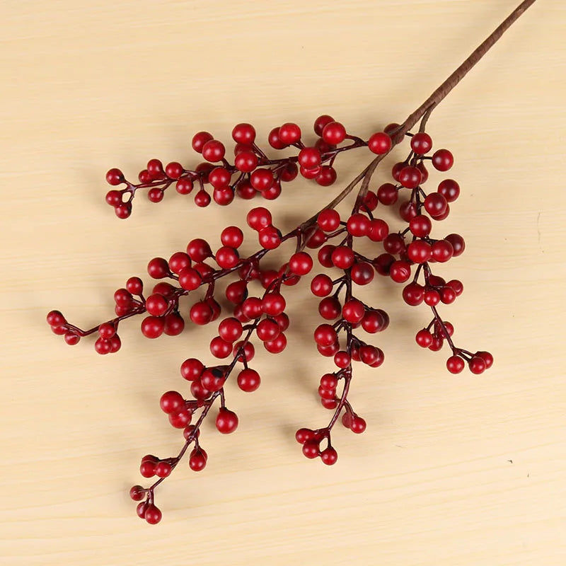 Christmas Red Berry PE Artificial Flower 1PC Fake Berries Christmas Wreath Handmade Accessories Home New Year Decorations