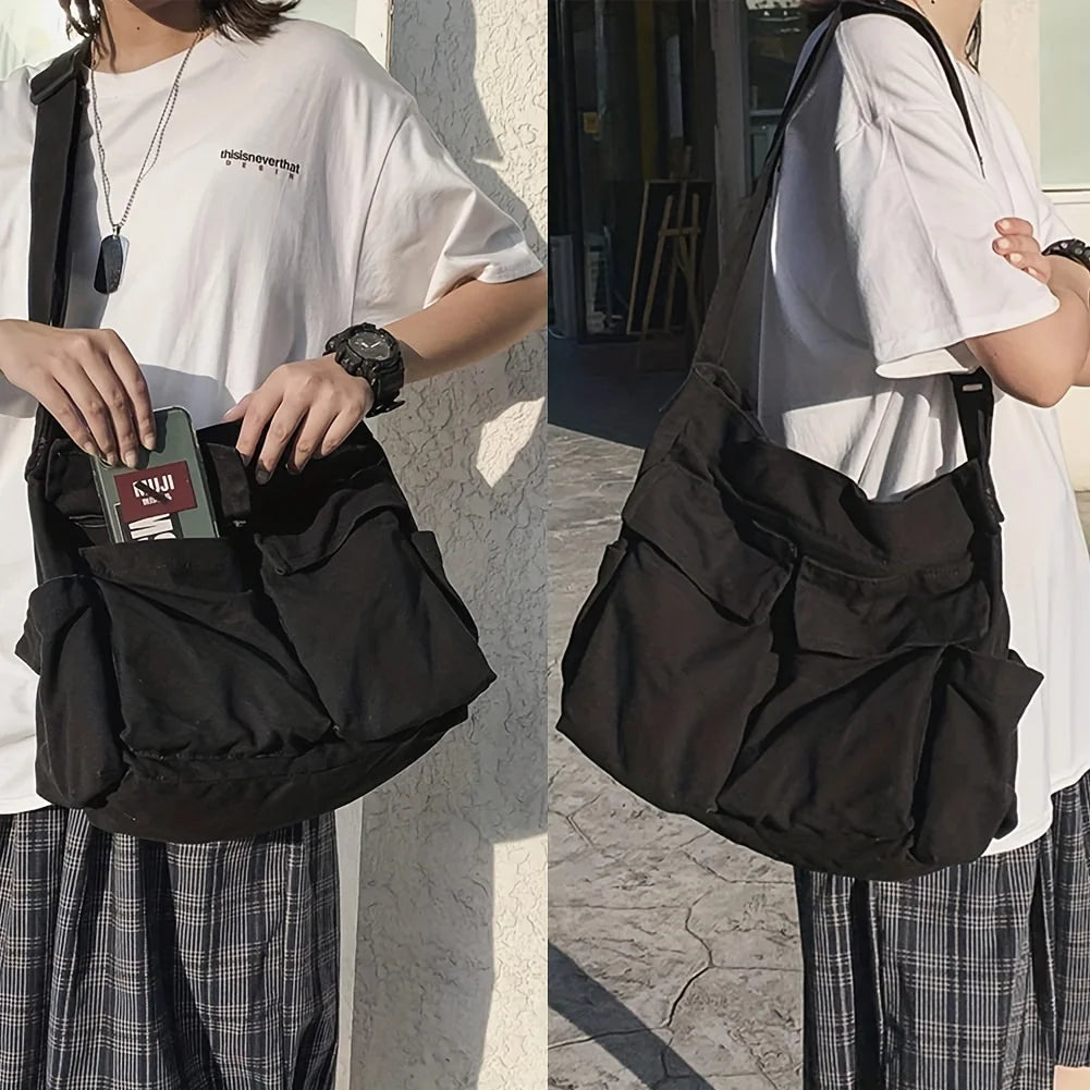 Workwear Canvas Shoulder Bag Large Capacity Retro Messenger Bag