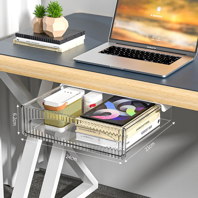 Under Table Hidden Drawer Storage Box with SelfAdhesive Mount Large Capacity Office Desk Organizer for Supplies Files Stationery
