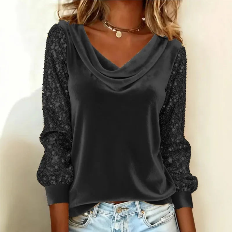 Golden Velvet Sequin Patchwork Top