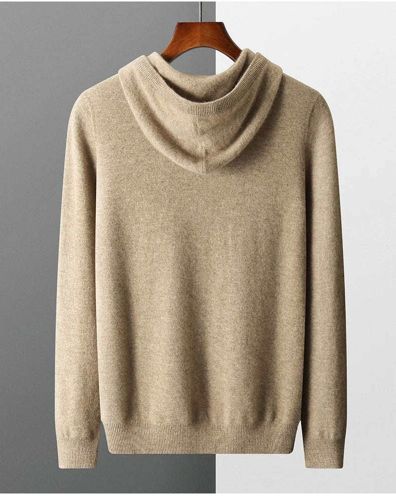 MVLYFLRT Men's 100% Merino Wool Sweater Hooded Collar Knitted Pullover Sweatshirt Autumn Winter Casual Large Tops Long Sleeved