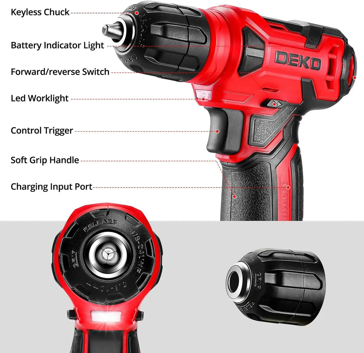 DEKO Drill Set Tool Set with 8V Red Cordless