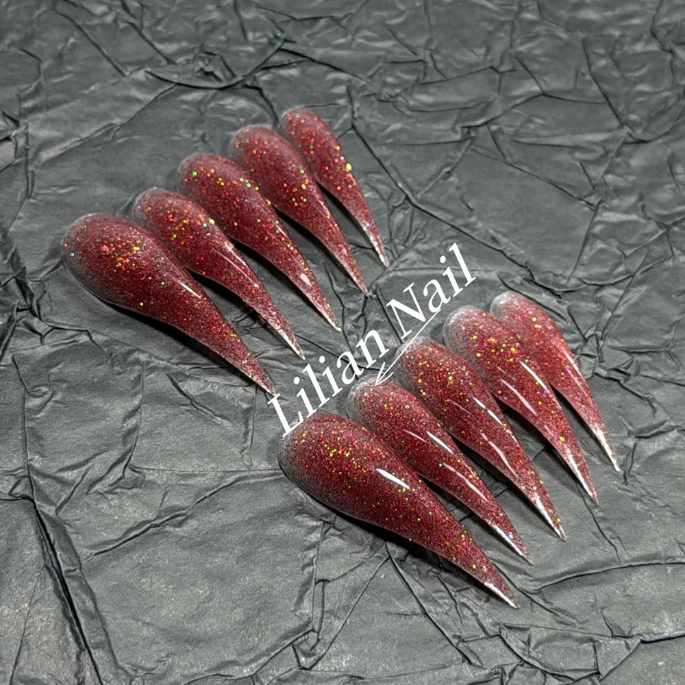10Pcs Spice Girl Colorful Handmade Full Cover False Nail Y2K Long Dragon Shape Claw Cat Eyes Gradients Reusable Press On Nails
