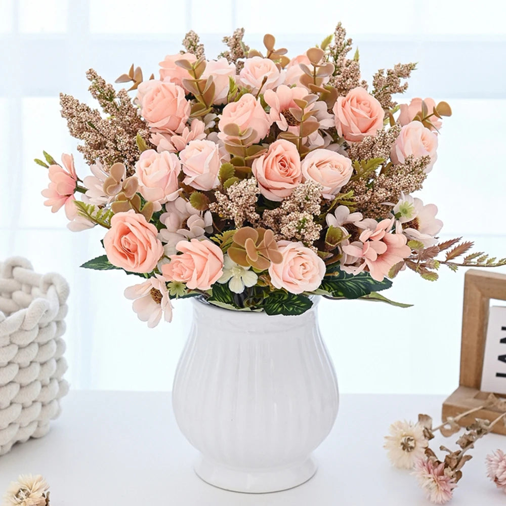 2/4pcs Artificial Flowers Roses Silk Wedding Home Room Table Vase Fillers Festival Outdoor Garden Couryard Decor Bridal Bouquets