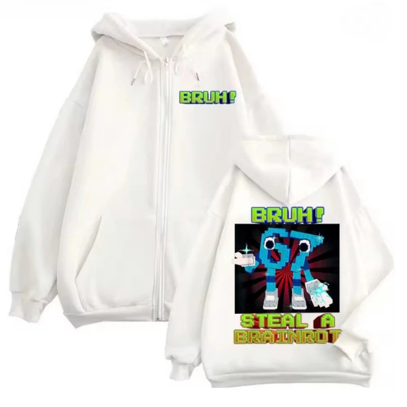 Italian Brainrot Bruh 67 Six Seven Zip up Hoodie Women Men
