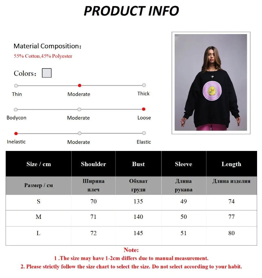 Bornladies Women's Loose Round Neck Sweatshirt Oversized Chic Printing Hoodies Casual Autumn Winter Warm Female Trendy PulloverT
