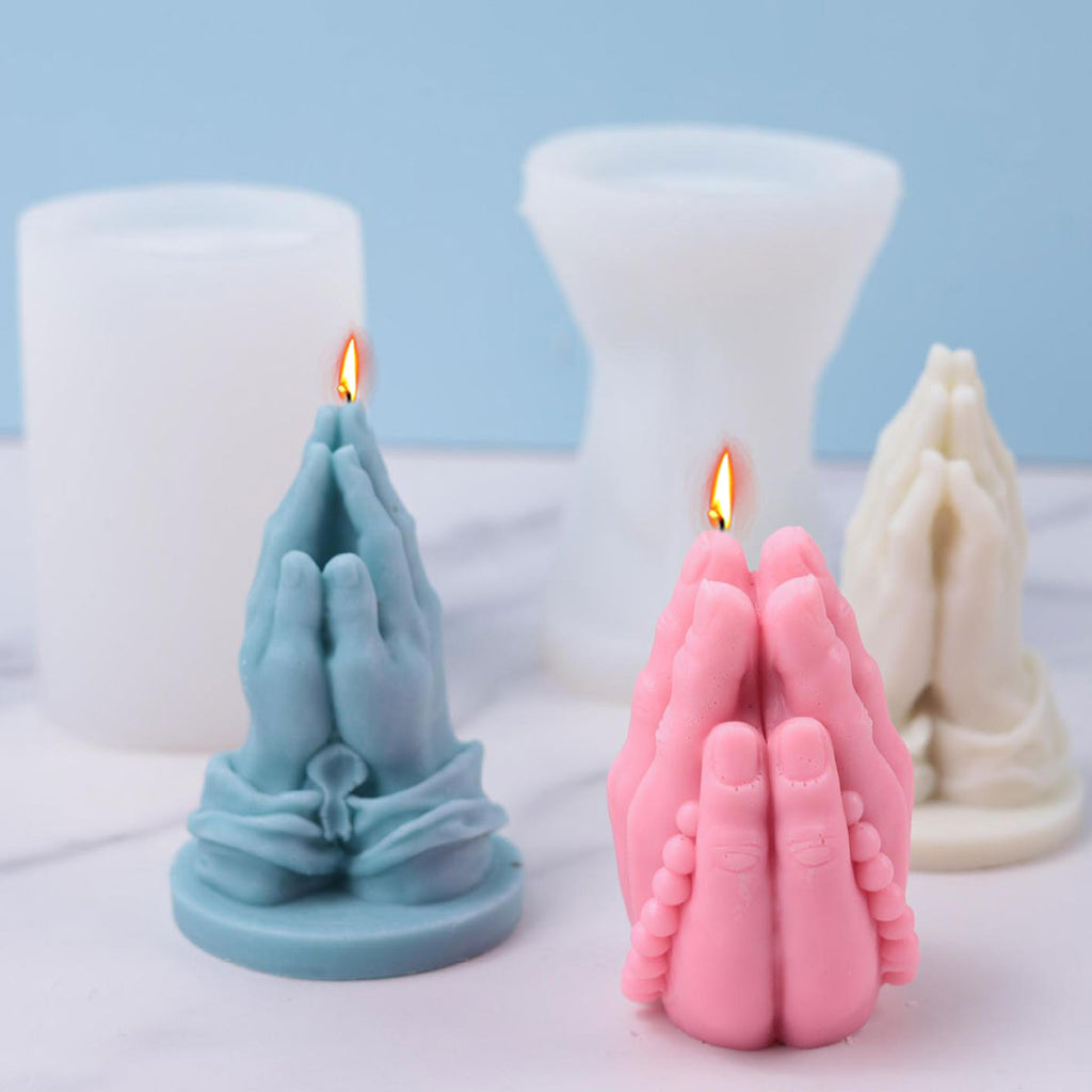 Folded Prayer Gesture Silicone Candle Mold Buddha Beads Hand Plaster Soap Resin Mould DIY Chocolate Cake Making Home Decor Gift
