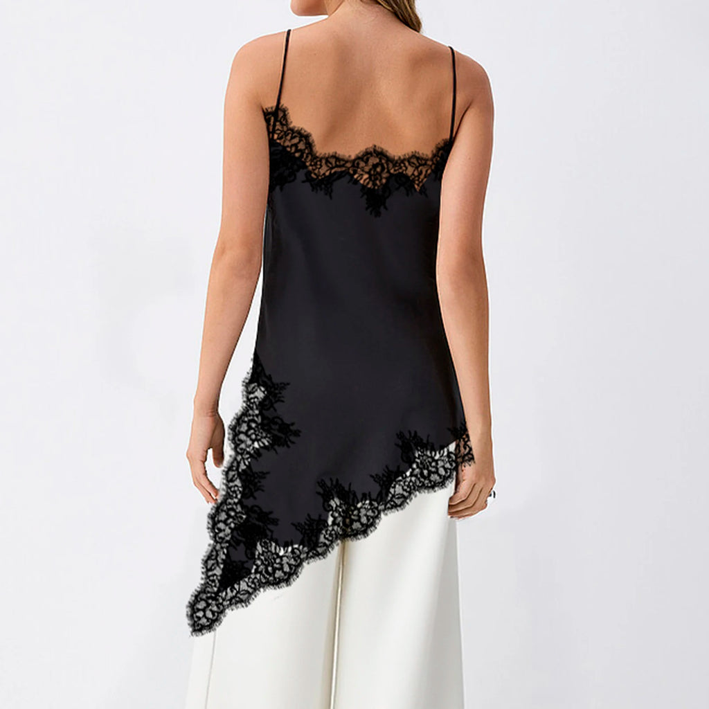 Xingqing Y2K Long Camisole Tops Women Stylish Solid Color Lace