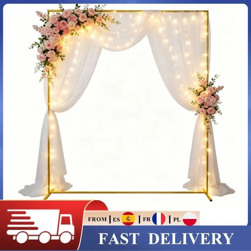 6.6FT/4.9FT Gold Wedding Arch Stand Square Balloon Arch Metal Backdrop Frame Birthday Party Ceremony Baby Shower Decor Holder