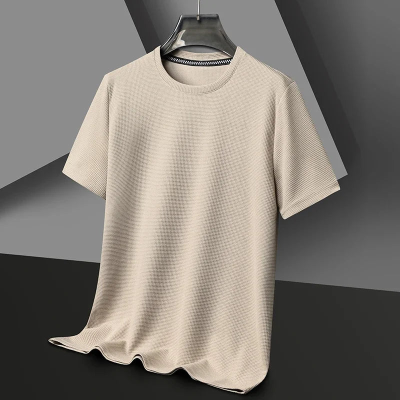 Summer Waffle Round Neck Short Sleeved T-Shirt for Men's Short