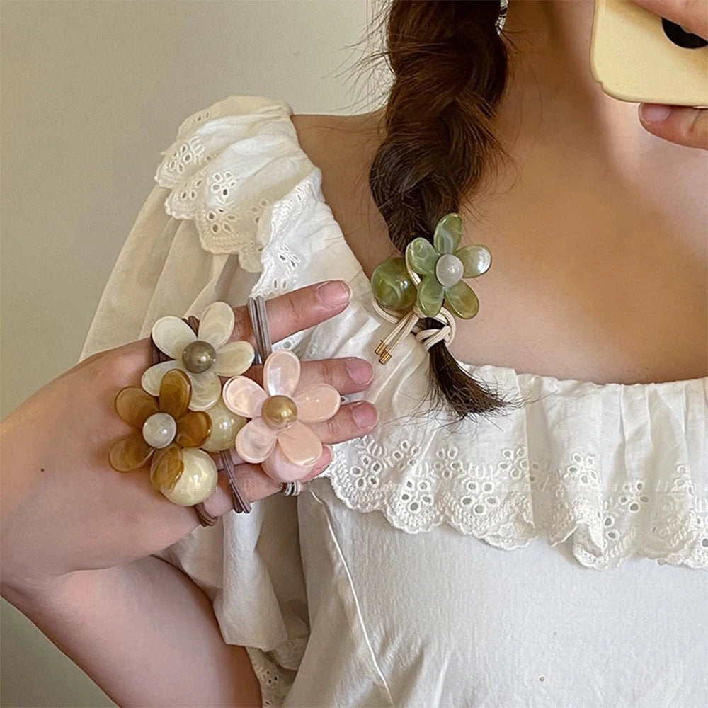 5Pcs New Fashion Women Sweet Hair Tie Set Cute Flower Elastic Hair Bands Hair Ropes Scrunchies Headwear Hairs Accessories