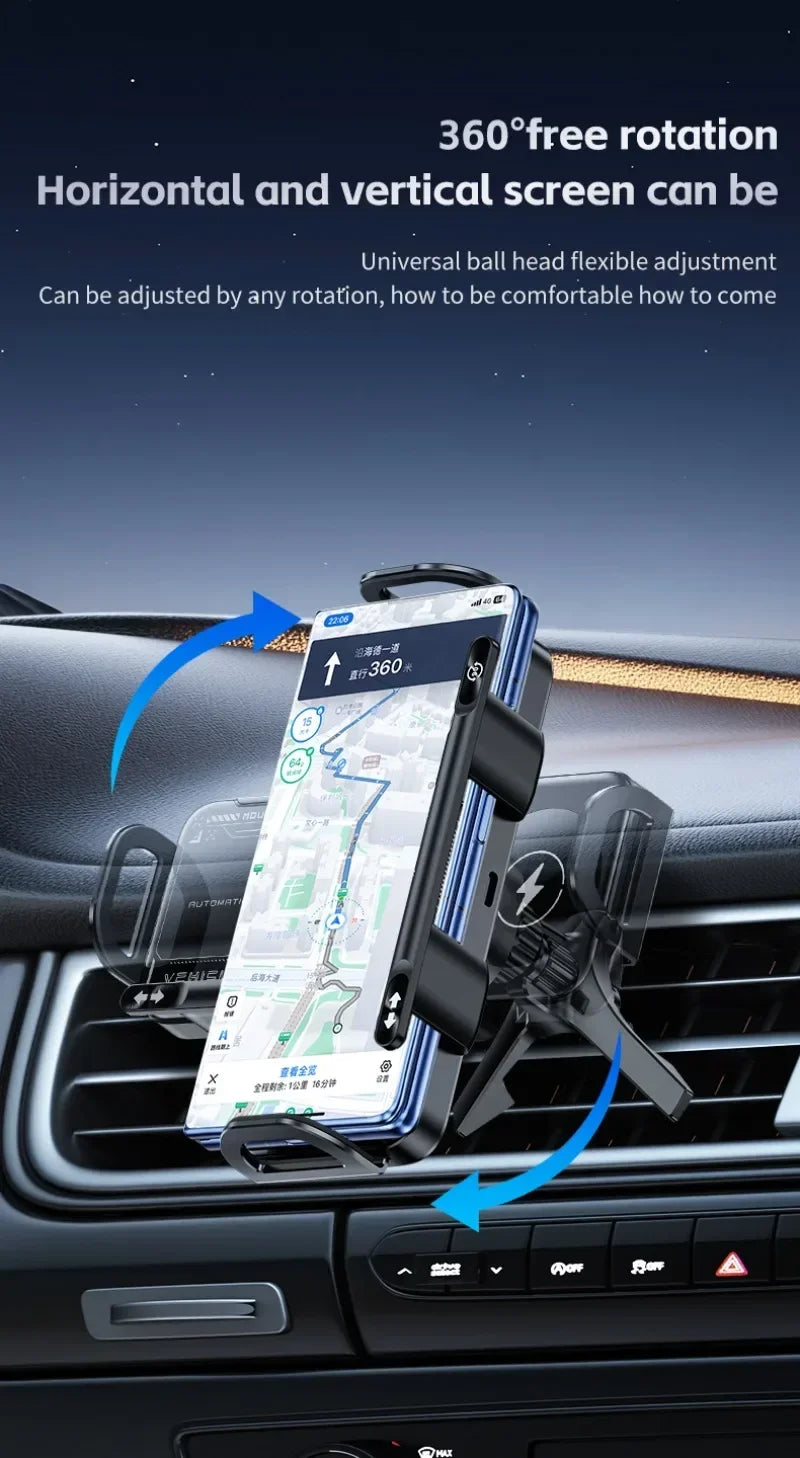 Car Wireless Charger Stand Fold Screen Fast Charging For Samsung Galaxy Z Fold 6 5 4 S24 Ultra iPhone 16 15 14 Pro Phone Holder