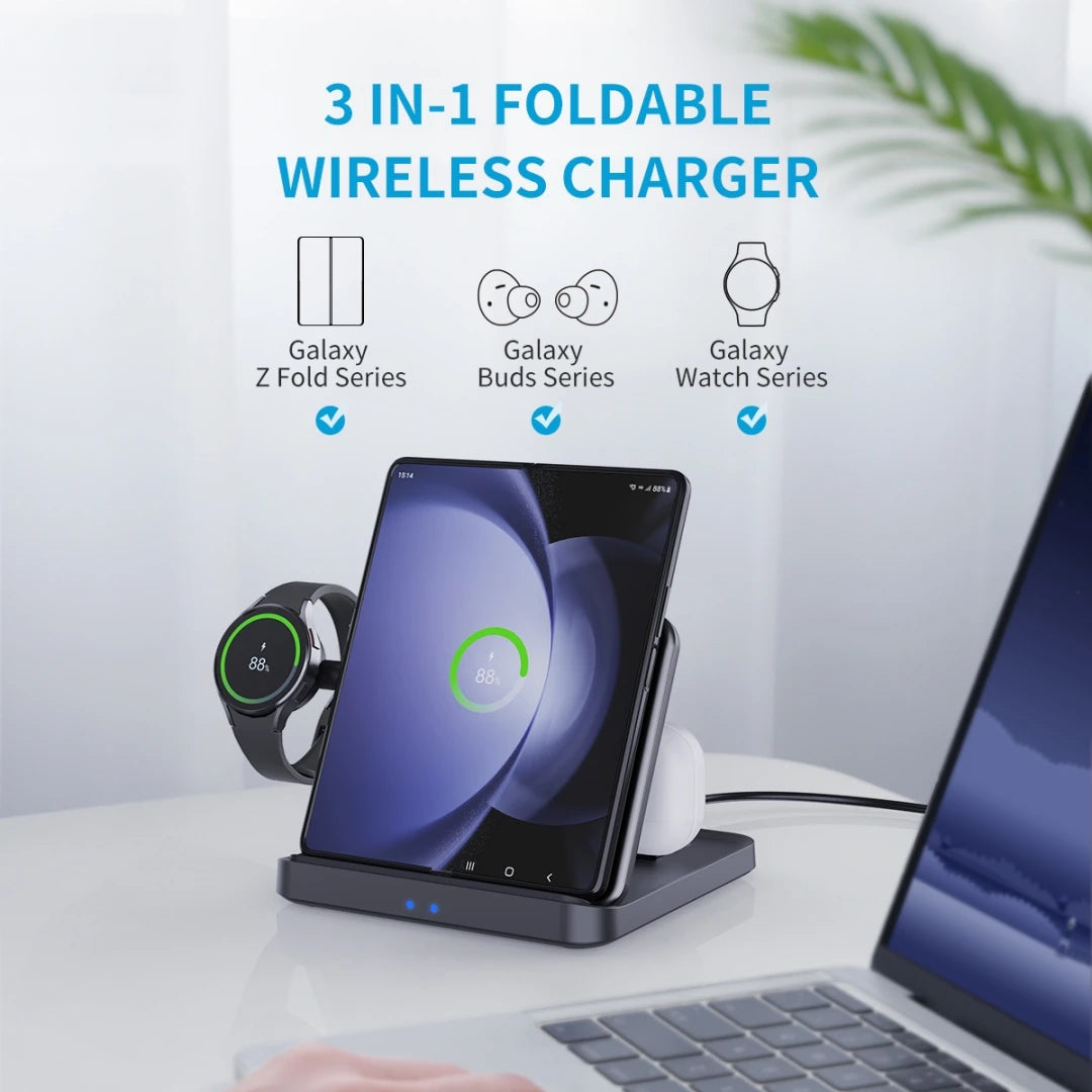 HaaYot Professional Galaxy Z Flip & Fold 7 6 5 Wireless Charger Stand Fast Charging Station Dock for S26 Ultra Galaxy Watch Buds
