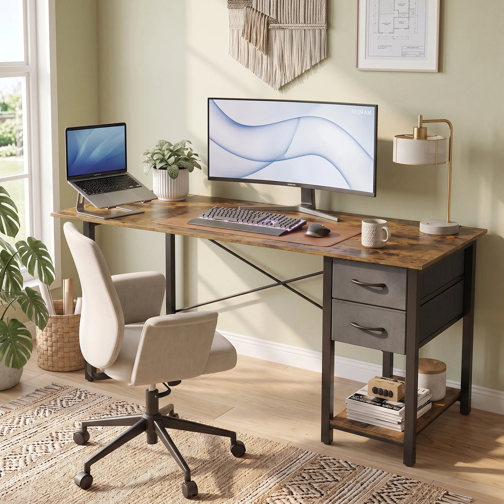 MCQ 47 Inch Standing Office Computer Desk with Drawers and Side